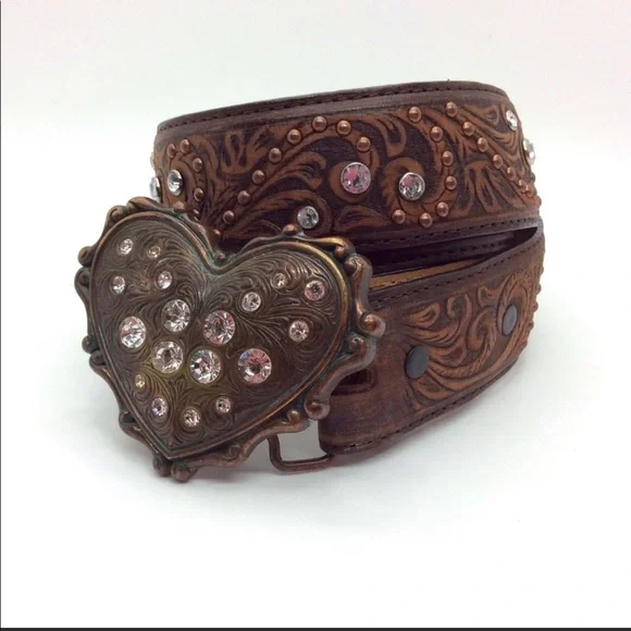 Justin Boots Brown Belt with Heart Buckle Trophy Heart Belt | Justin Boots main image 2